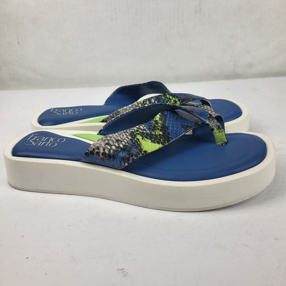 Franco Sarto Jonas Blue Green Snake Print Flip-Flop Sandals - Picture 11 of 16